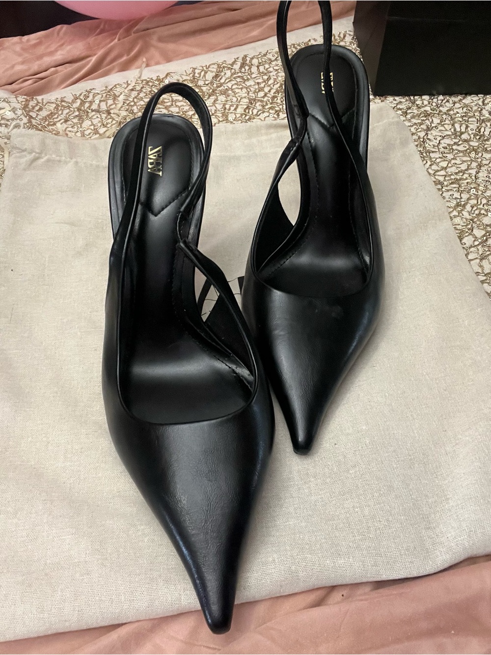 Zara Black Pointed Slingback Pumps